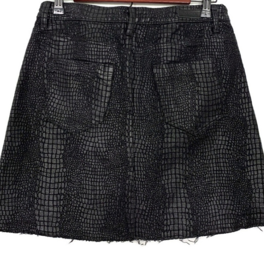 Python Raw Hem Coated Denim A-Line Mini Skirt - image 8